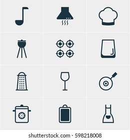 Vector Illustration Of 12 Cooking Icons. Editable Pack Of Slicer, Skillet, Furnace And Other Elements.