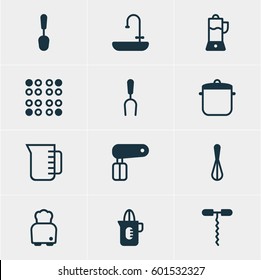 Vector Illustration Of 12 Cooking Icons. Editable Pack Of Bread, Carafe, Soup Pan And Other Elements.