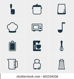 Vector Illustration Of 12 Cooking Icons. Editable Pack Of Chopping Desk, Carafe, Soup Spoon And Other Elements.