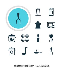 Vector Illustration Of 12 Cooking Icons. Editable Pack Of Stewpot, Spatula, Barbecue Tool And Other Elements.