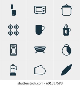 Vector Illustration Of 12 Cooking Icons. Editable Pack Of Oven, Butcher Knife, Tea Cup And Other Elements.