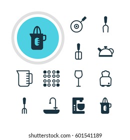 Vector Illustration Of 12 Cooking Icons. Editable Pack Of Bread, Mixer, Shaker And Other Elements.