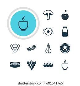 Vector Illustration Of 12 Cooking Icons. Editable Pack Of Cake, Fungus, Vineyard And Other Elements.