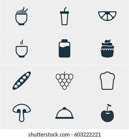 Vector Illustration Of 12 Cooking Icons. Editable Pack Of Dessert, Bean, Bowl And Other Elements.