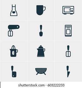 Vector Illustration Of 12 Cooking Icons. Editable Pack Of Tea, Cooking Spade, Tablespoon And Other Elements.