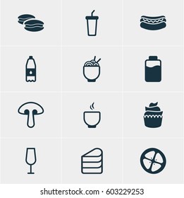 Vector Illustration Of 12 Cooking Icons. Editable Pack Of Love Apple, Drink Bottle, Lactose And Other Elements.