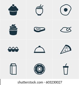 Vector Illustration Of 12 Cooking Icons. Editable Pack Of Cake, Spaghetti, Soft Drink And Other Elements.