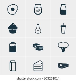 Vector Illustration Of 12 Cooking Icons. Editable Pack Of Cotton, Duchess, Sirloin And Other Elements.