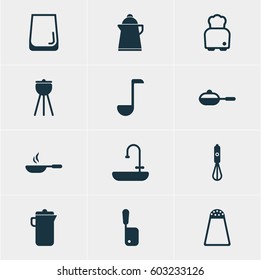 Vector Illustration Of 12 Cooking Icons. Editable Pack Of Pepper Container, Washstand, Tea Elements.