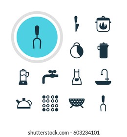 Vector Illustration Of 12 Cooking Icons. Editable Pack Of Timekeeper, Smock, Stewpot And Other Elements.