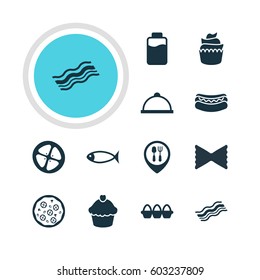 Vector Illustration Of 12 Cooking Icons. Editable Pack Of Muffin, Farfalle, Streetfood And Other Elements.