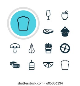 Vector Illustration Of 12 Cooking Icons. Editable Pack Of Loaf, Roast Beef, Goblet And Other Elements.