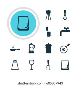 Vector Illustration Of 12 Cooking Icons. Editable Pack Of Pepper Container, Jug, Corolla And Other Elements.