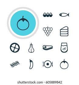 Vector Illustration Of 12 Cooking Icons. Editable Pack Of Muscat, Serving, Juice And Other Elements.