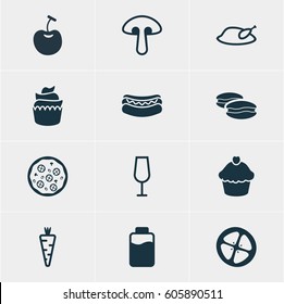 Vector Illustration Of 12 Cooking Icons. Editable Pack Of Veggie, Goblet, Streetfood And Other Elements.
