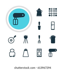 Vector Illustration Of 12 Cooking Icons. Editable Pack Of Spatula, Fork, Skillet And Other Elements.