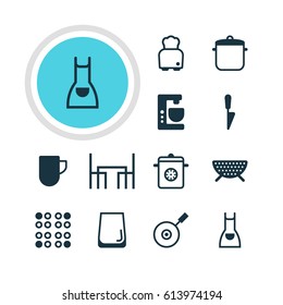 Vector Illustration Of 12 Cooking Icons. Editable Pack Of Bread, Cooker, Soup Pan And Other Elements.