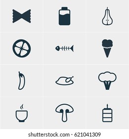 Vector Illustration Of 12 Cooking Icons. Editable Pack Of Grill, Cotton, Love Apple And Other Elements.