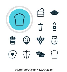 Vector Illustration Of 12 Cooking Icons. Editable Pack Of Flan, Scrambled Egg, Potato And Other Elements.