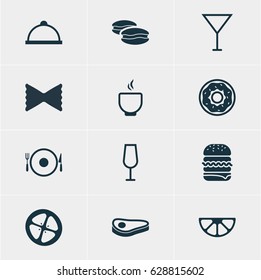 Vector Illustration Of 12 Cooking Icons. Editable Pack Of Beefsteak, Goblet, Cake And Other Elements.