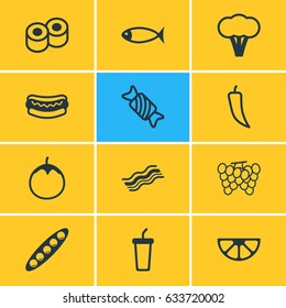 Vector Illustration Of 12 Cooking Icons. Editable Pack Of Ham, Japanese Roll, Eggplant And Other Elements.