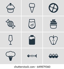 Vector Illustration Of 12 Cooking Icons. Editable Pack Of Goblet, Caramel, Jonagold And Other Elements.