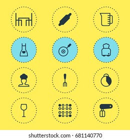 Vector Illustration Of 12 Cooking Icons. Editable Pack Of Smock, Skillet, Whisk And Other Elements.