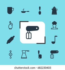 Vector Illustration Of 12 Cooking Icons. Editable Pack Of Bakery Roller, Carafe, Tea Cup And Other Elements.