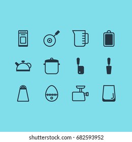 Vector Illustration Of 12 Cooking Icons. Editable Pack Of Chopping Desk, Glass Cup, Breakfast And Other Elements.