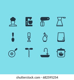 Vector Illustration Of 12 Cooking Icons. Editable Pack Of Skillet, Mixer, Stewpot And Other Elements.