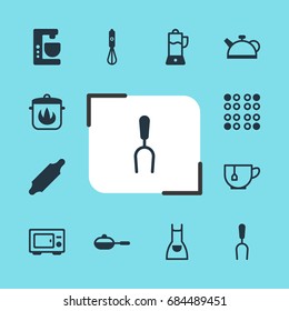 Vector Illustration Of 12 Cooking Icons. Editable Pack Of Smock, Handmixer, Fruit Squeezer Elements.