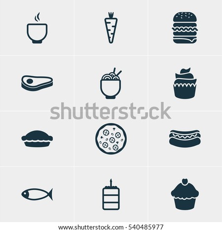 Vector Illustration Of 12 Cooking Icons. Editable Pack Of Flan, Streetfood, Pizzeria And Other Elements.