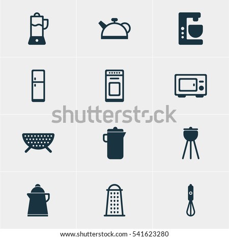 Vector Illustration Of 12 Cooking Icons. Editable Pack Of Jug , Fruit Squeezer, Handmixer Elements.