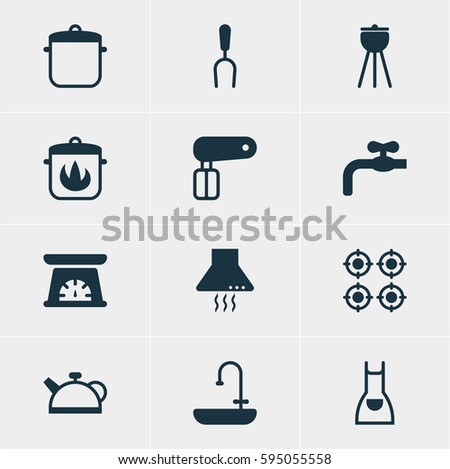 Vector Illustration Of 12 Cooking Icons. Editable Pack Of Whisk, Extractor Appliance, Stewpot And Other Elements.