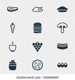 Vector Illustration Of 12 Cuisine Icons. Editable Pack Of Sandwich, Fungus, Egg Container Elements.