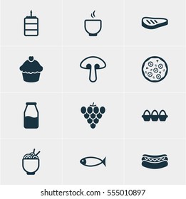 Vector Illustration Of 12 Cuisine Icons. Editable Pack Of Streetfood, Bowl, Muffin And Other Elements.