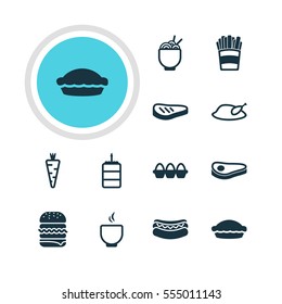 Vector Illustration Of 12 Cuisine Icons. Editable Pack Of Flan , Egg Container, Sandwich Elements.