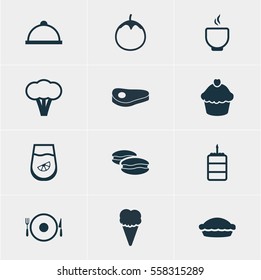 Vector Illustration Of 12 Cuisine Icons. Editable Pack Of Cotton, Bowl, Juice And Other Elements.