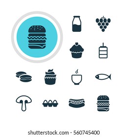 Vector Illustration Of 12 Cuisine Icons. Editable Pack Of Pastry, Vineyard, Bowl And Other Elements.