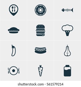 Vector Illustration Of 12 Cuisine Icons. Editable Pack Of Flan, Aubergine, Cotton And Other Elements.