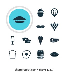 Vector Illustration Of 12 Cuisine Icons. Editable Pack Of Sandwich, Sundae, Goblet Elements.
