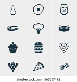 Vector Illustration Of 12 Cuisine Icons. Editable Pack Of Ham, Pizzeria, Duchess And Other Elements.