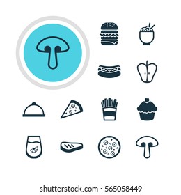 Vector Illustration Of 12 Cuisine Icons. Editable Pack Of Sandwich, Juice, Roast Beef Elements.