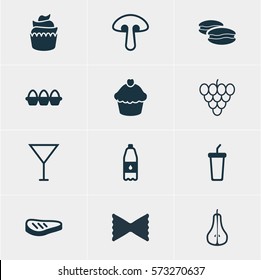 Vector Illustration Of 12 Cuisine Icons. Editable Pack Of Biscuit, Muscat, Egg Container And Other Elements.