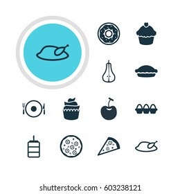 Vector Illustration Of 12 Cuisine Icons. Editable Pack Of Pizzeria, Pizzeria, Grill And Other Elements.