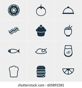 Vector Illustration Of 12 Cuisine Icons. Editable Pack Of Loaf, Grill, Platter And Other Elements.