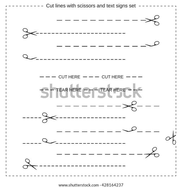 白い背景に12本の切り取り線と はさみとテキスト記号 ここに切り取り ここに切り取り のベクターイラスト パッケージ クーポン 衣料品タグデザイン さまざまなプロジェクト用に 完全に編集可能なファイル のベクター画像素材 ロイヤリティフリー 428164237