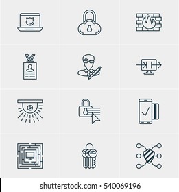 Vector Illustration Of 12 Data Icons. Editable Pack Of Confidentiality Options, Data Security, Key Collection And Other Elements.