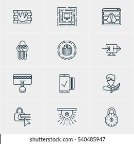 Vector Illustration Of 12 Data Icons. Editable Pack Of Safety Key, Network Protection, Confidentiality Options And Other Elements.