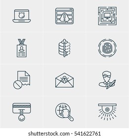 Vector Illustration Of 12 Data Icons. Editable Pack Of Internet Surfing, Browser Warning, Account Data And Other Elements.